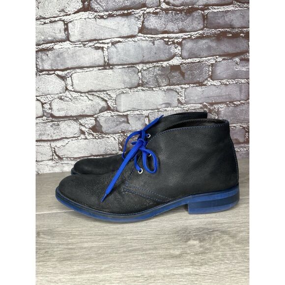 Donald J Pliner ELIO Black Leather Blue Pebble Lace Chukka Ankle Boots Men 9M/42 - Picture 2 of 16